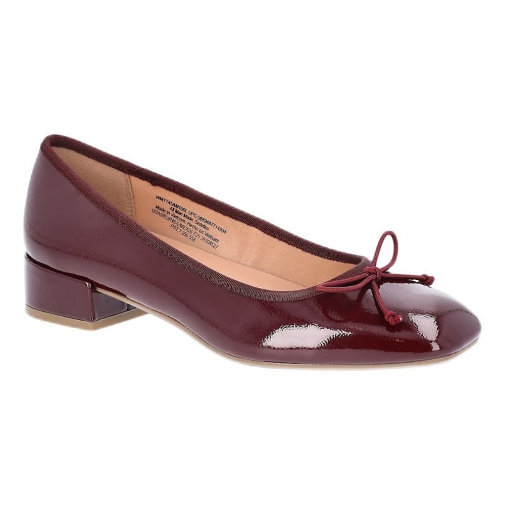 Time and Tru Womens String Bow Block Heel Ballet Shoes Burgundy Patent Size 10